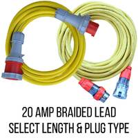Braided Extension Lead 20A - 6mm² Yellow Cable - IP66